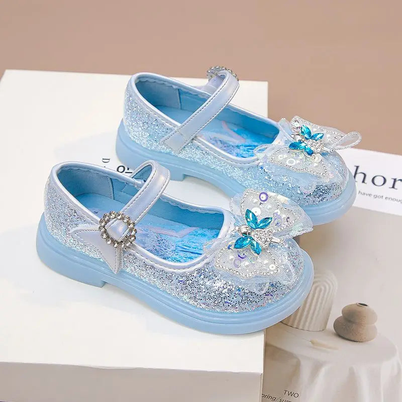 Disney Children's High Heel Princess Elsa Party LED Light Shoes Summer Girls Sandals Baby Girls' Crystal Blue Pink Shoes 23-34