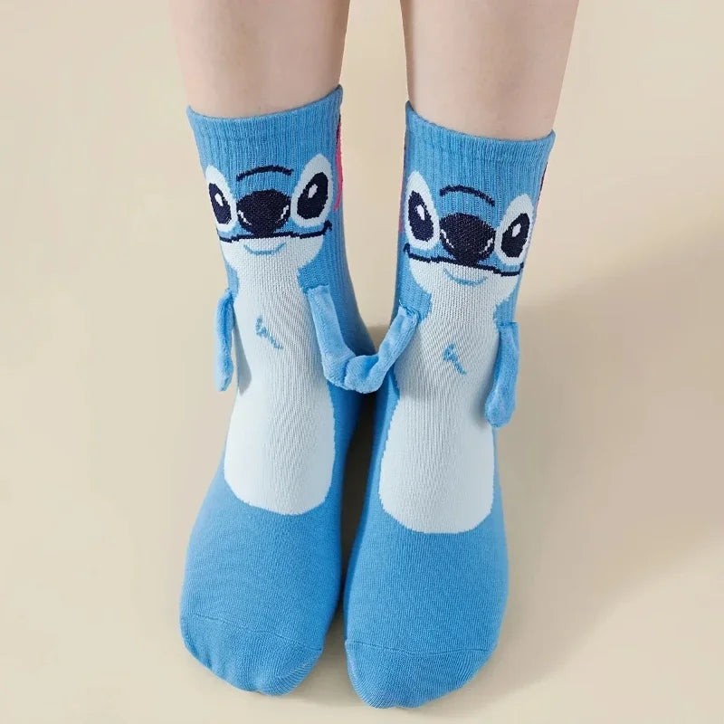 Stitch hand in hand sock sock female Japanese cartoon cartoon tube stack sock cute children Christmas sock gift