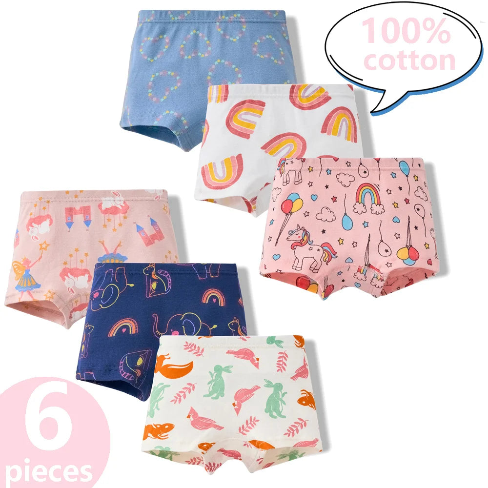 3/6 Pcs Children's Girls Panties Sets 100% Cotton Pretty Cartoon Unicorn Print Underwear For Girl Infant Undies Boxer Breathable