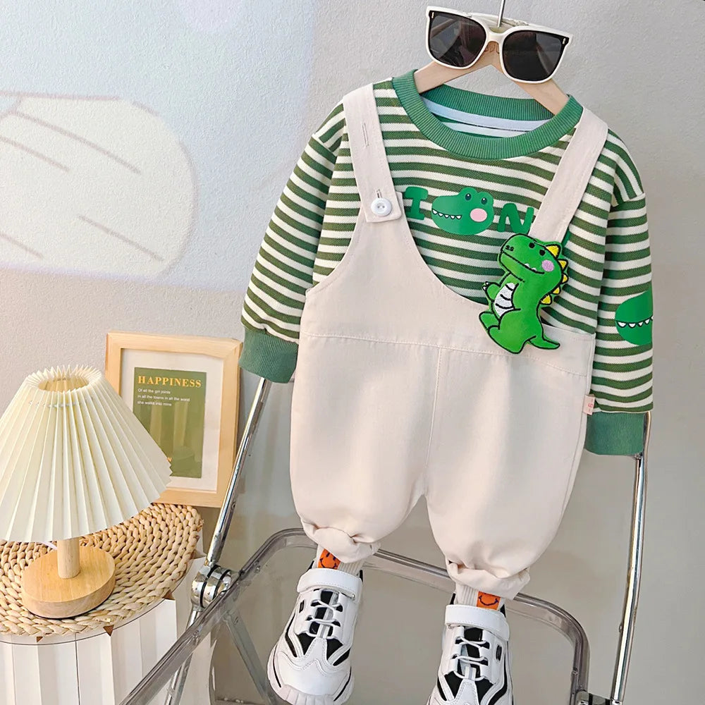 New Autumn Baby Girls Clothes Set Children Boys Striped T-Shirt Overall 2Pcs/Set Kids Clothing Infant Costume Toddler Tracksuits