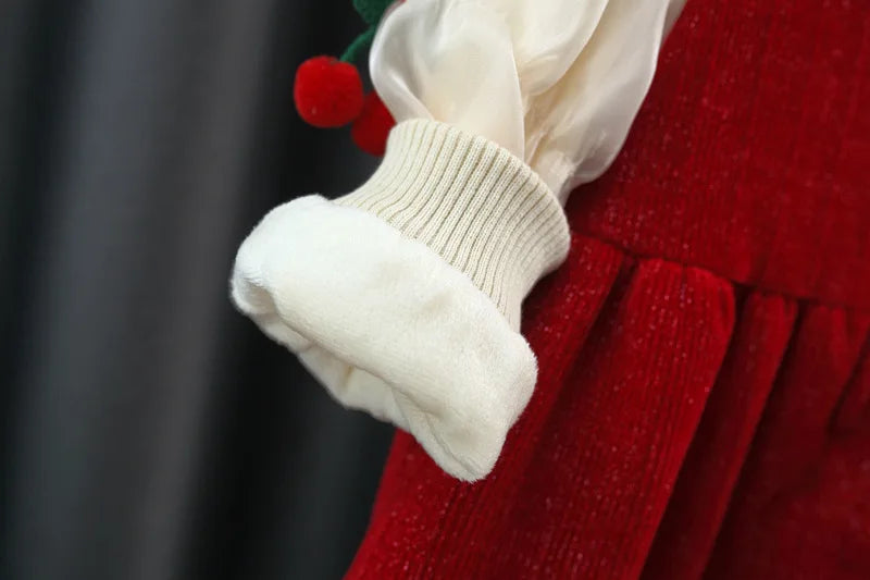 Autumn And Winter New Thickened And Warm Baby Girl Dress, Sweet Red Children'S Clothing For Christmas Parties (9 Month-3 Years)