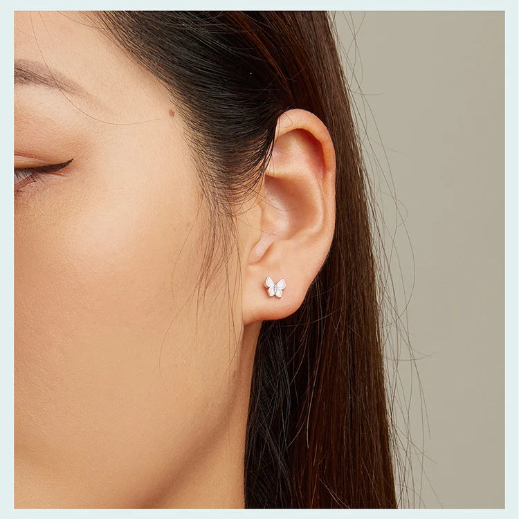 Bamoer 925 Sterling Silver Luxury Girl Earrings Rainbow Butterfy Cute Fancy Funny Ear Stud Original for Women Party Fine Jewelry