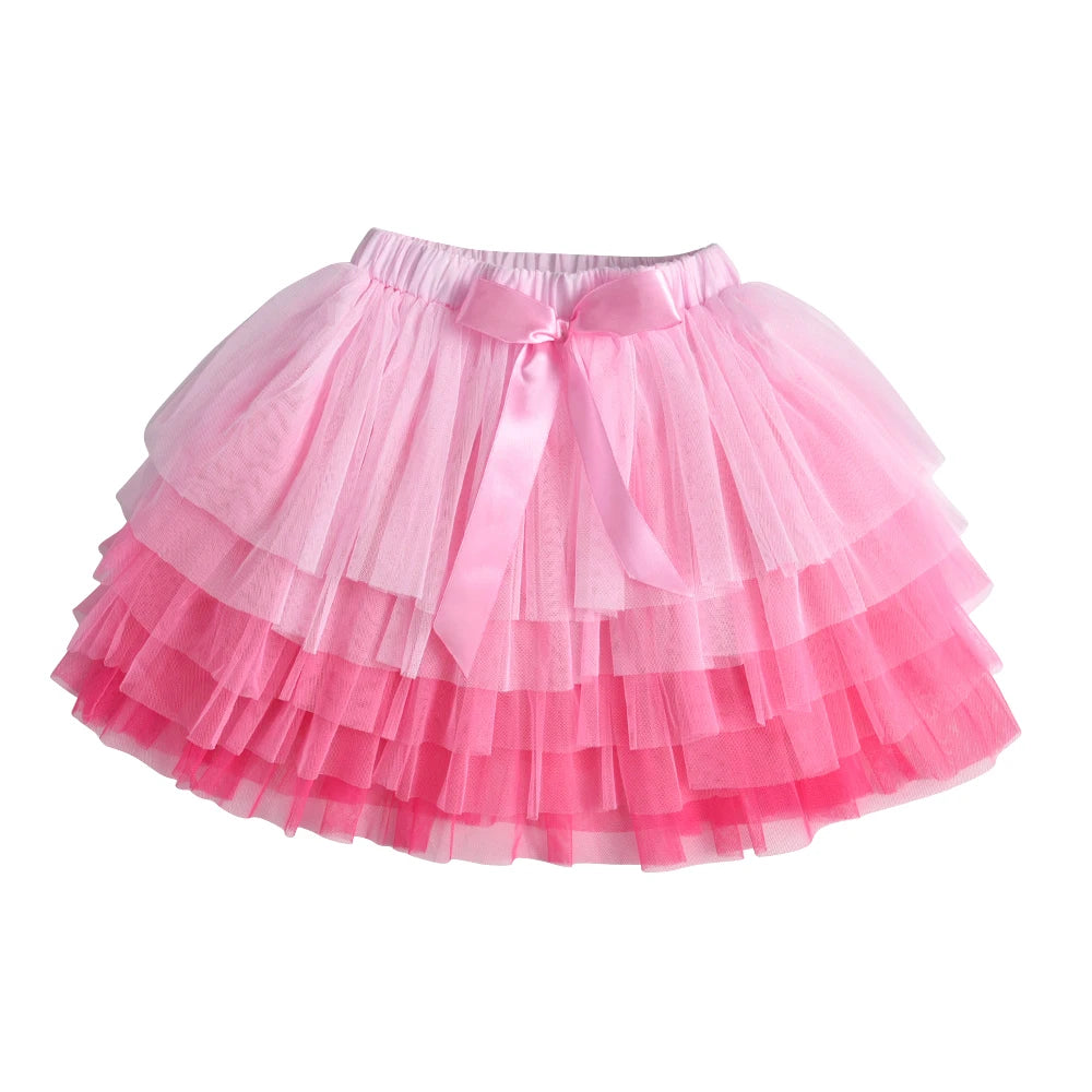 Girls Tutu Sequins Skirts Kids Clothes Bow Layered Skirts Princess Pleated Skirt Kids Mesh Skirt Girls Children Party Clothes