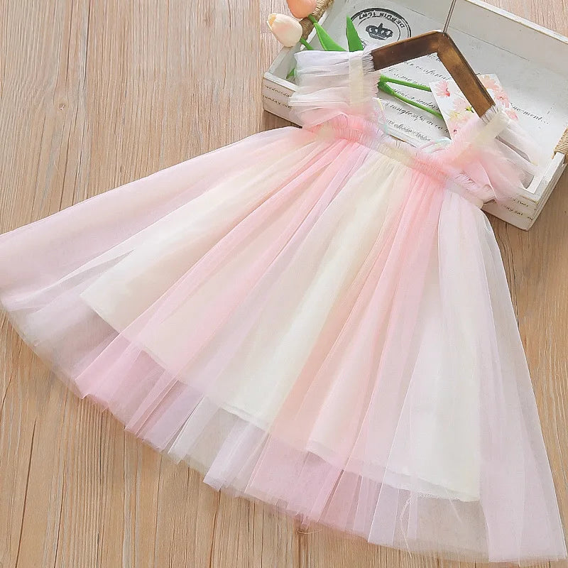 Summer New Colorful Chiffon Baby Girl Princess Dress, Cute Butterfly Wing Children'S Clothing