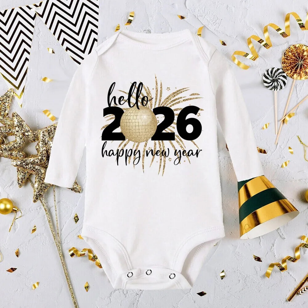 Hello 2026 Inant Romper New Year Baby Gift Toddler Long Sleeve Jumpsuit Boys Girls Clothes Newbron Shower Present