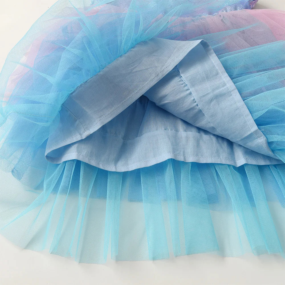 VIKITA Girls Fancy Fashion Dress Kids Summer Sleeveless Gradient Vestidos Girls Mesh Birthday Party Princess Tutu Cake Dress