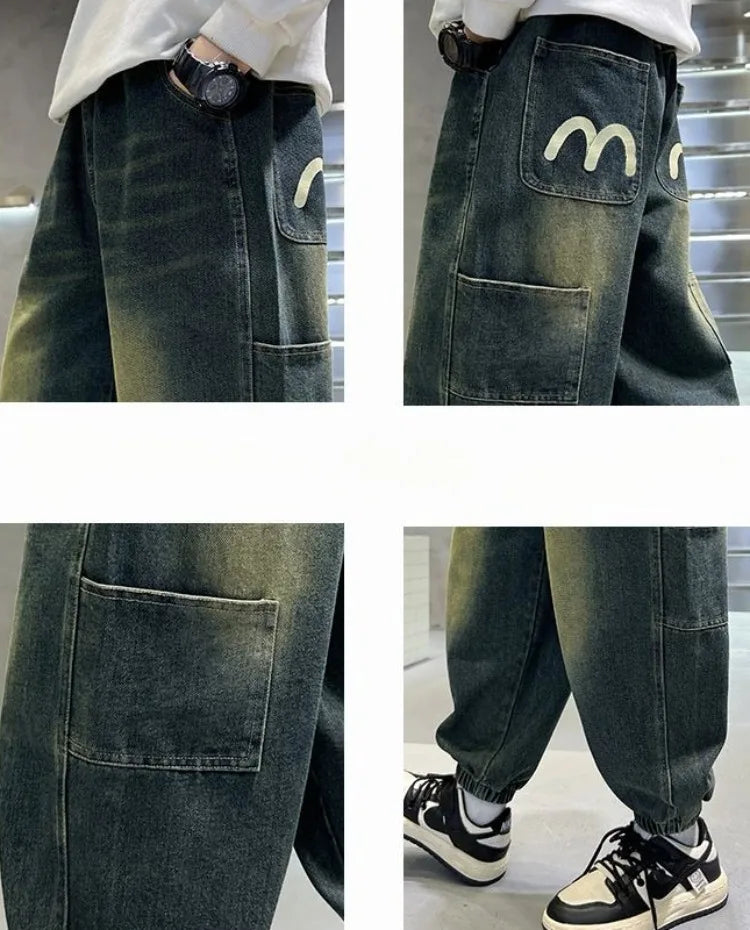 Boys' Fleece-Lined Jeans 2025 New Autumn/Winter Thermal Insulated Trendy Long Pants for Big Tall Kids, Stretchy Fabric Loose Fit