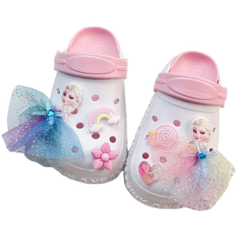 Disney Girls' Slippers Summer Princess Elsa Children's Girls Hole Shoes Summer Frozen Slippers Blue Pink Shoes Size 24-40