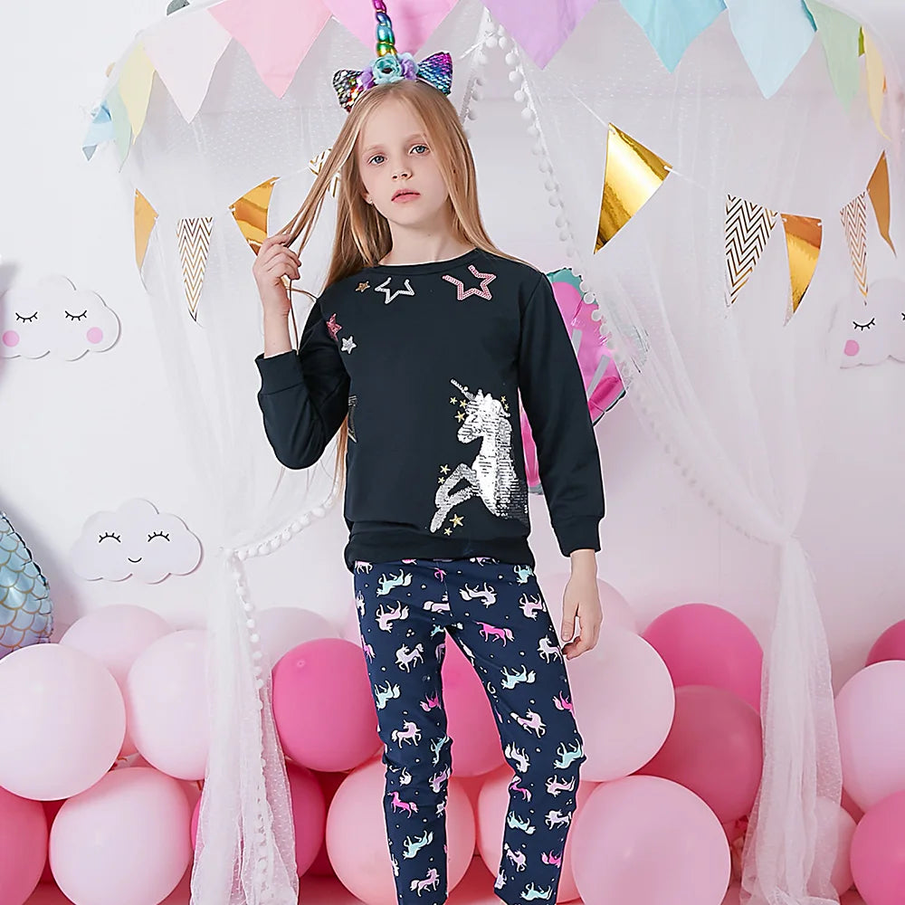 VIKITA Girls Unicorn Leggings Kids Cotton Casual Sports Trousers Tights Pants for Girls Cartoon Skinny Leggings Girl's Pants