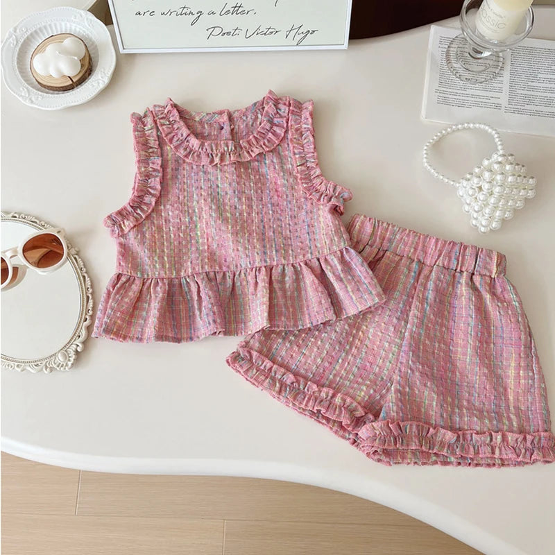 Summer New Plaid Baby Girl Set, Casual And Comfortable Children'S Clothing Suitable For Babies Aged 9 Months To 4 Years Old