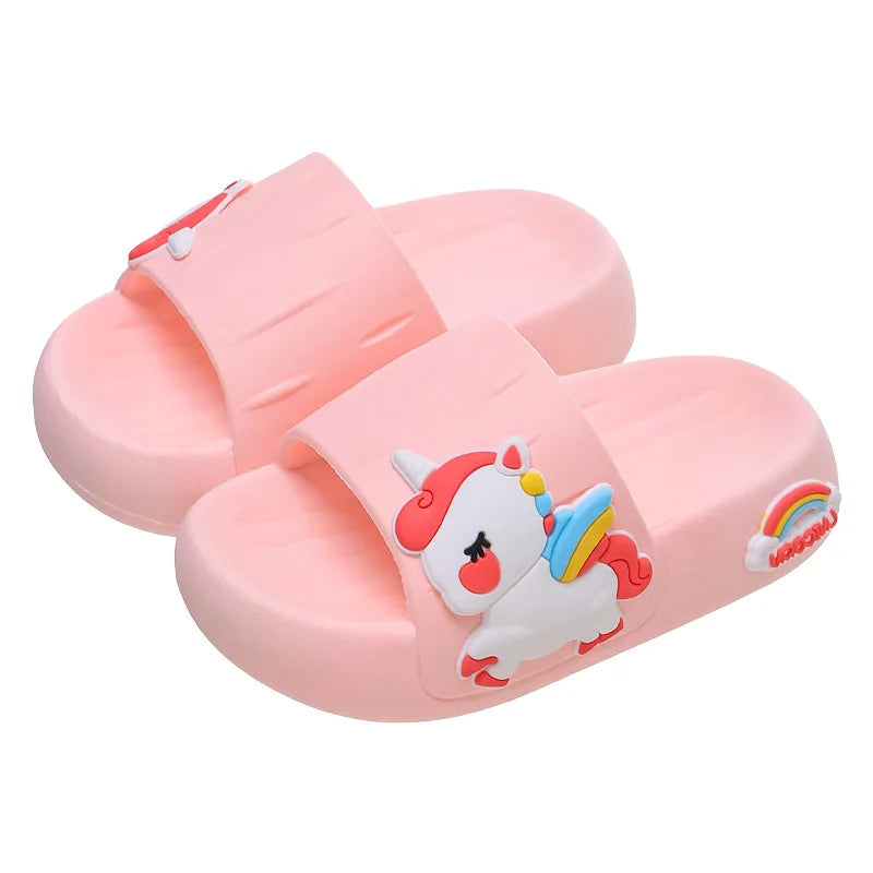 Summer Kids Home Shoes Flip Flops Baby Girls Slippers for Children Cartoon Unicorn Bathroom Antislip Thick Sole Slides 2-8 Years