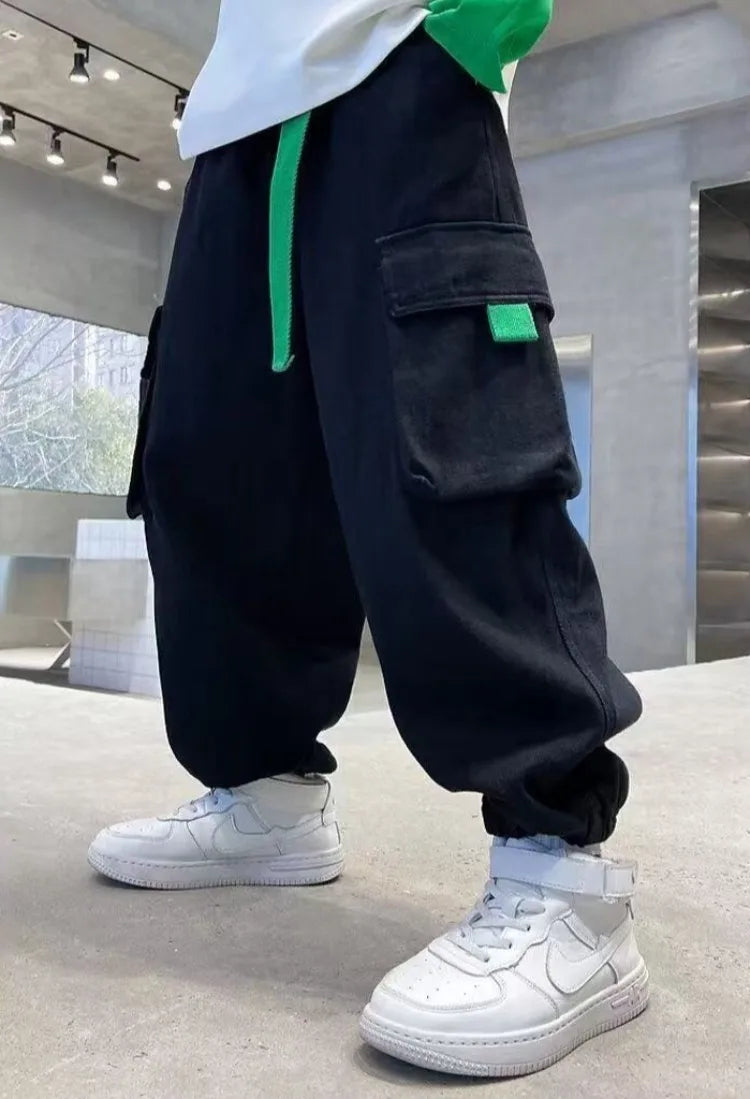 2025 Spring Boys' Casual Cargo Pants - Loose Fit Trendy Sweatpants for Kids, Versatile Streetwear, Durable Kids' Pants (3-14Y)