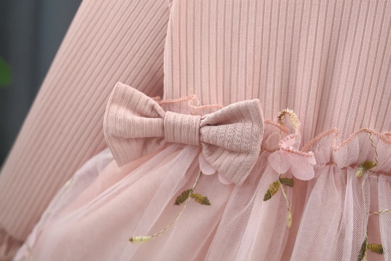 (3 Months -3 Years Old) Autumn And Winter New Pink Baby Girl Princess Dress, Sweet Bow Children'S Long Sleeved Clothes
