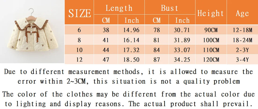 Winter New Sweet Bow Baby Girl Coat, Princess Style Thick And Warm Children'S Clothing Suitable For Babies Aged 1-4 Years