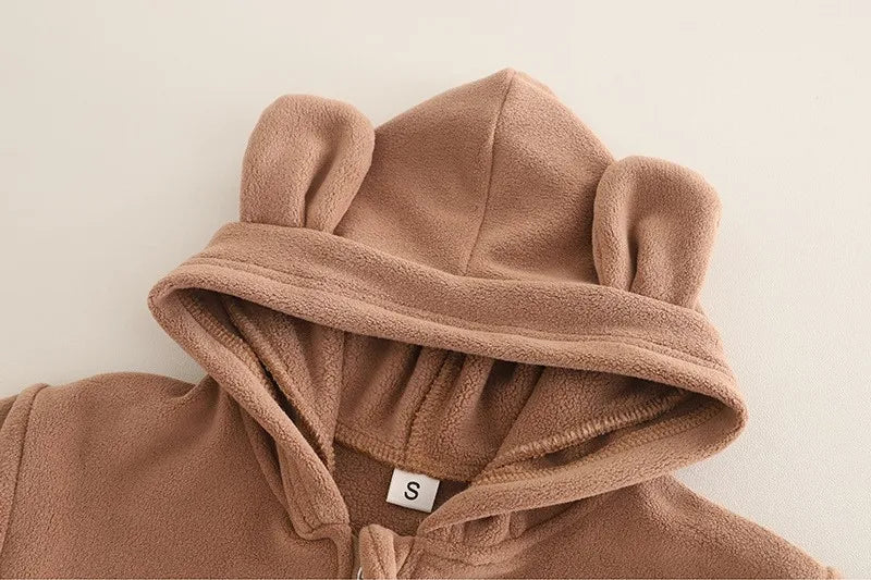 Autumn Winter Baby Boys Warm Clothes Set Thick Fleece Cartoon Bear Zipper Hooded Jacket Pants 2Pc For 1-5 Years Girls Sport Suit