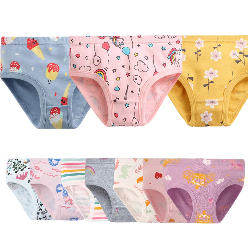 1/3/6/9 Pcs Children's Girls Panties 100% Cotton Soft Pretty Cartoon Unicorn Print Underwear For Girls Undies Boxer Breathable