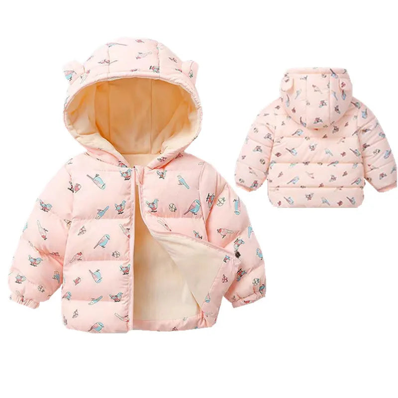 Winter Baby Kids Fleece Jacket For Children Cartoon Coats Autumn Boys Warm Hooded Down Jackets Girls Plush Warm Outerwear