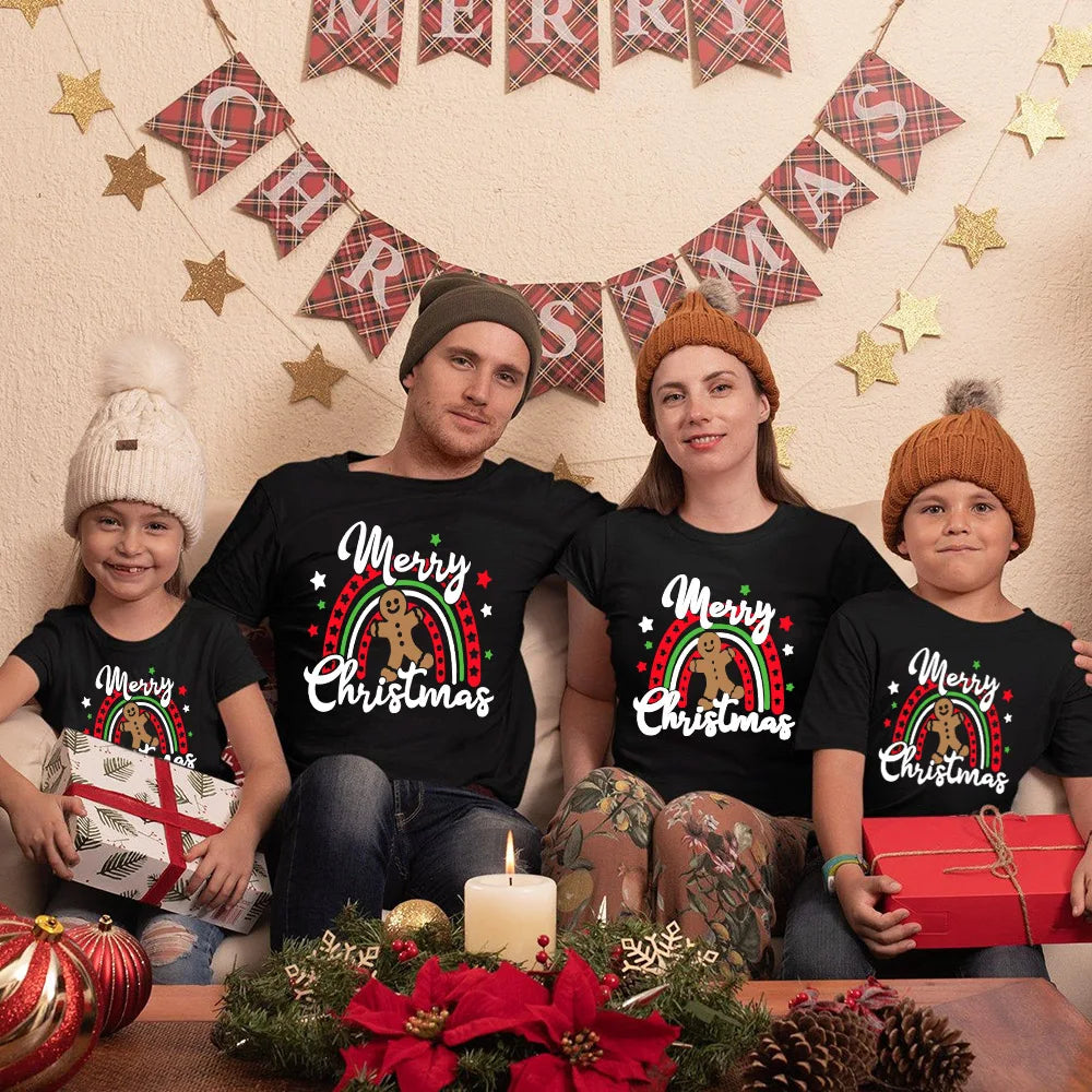 Merry Christmas Family Christmas Matching Outfit Xmas Party Clothes Mom Dad Daughter Son Baby Romper T Shirt Festival Family Set