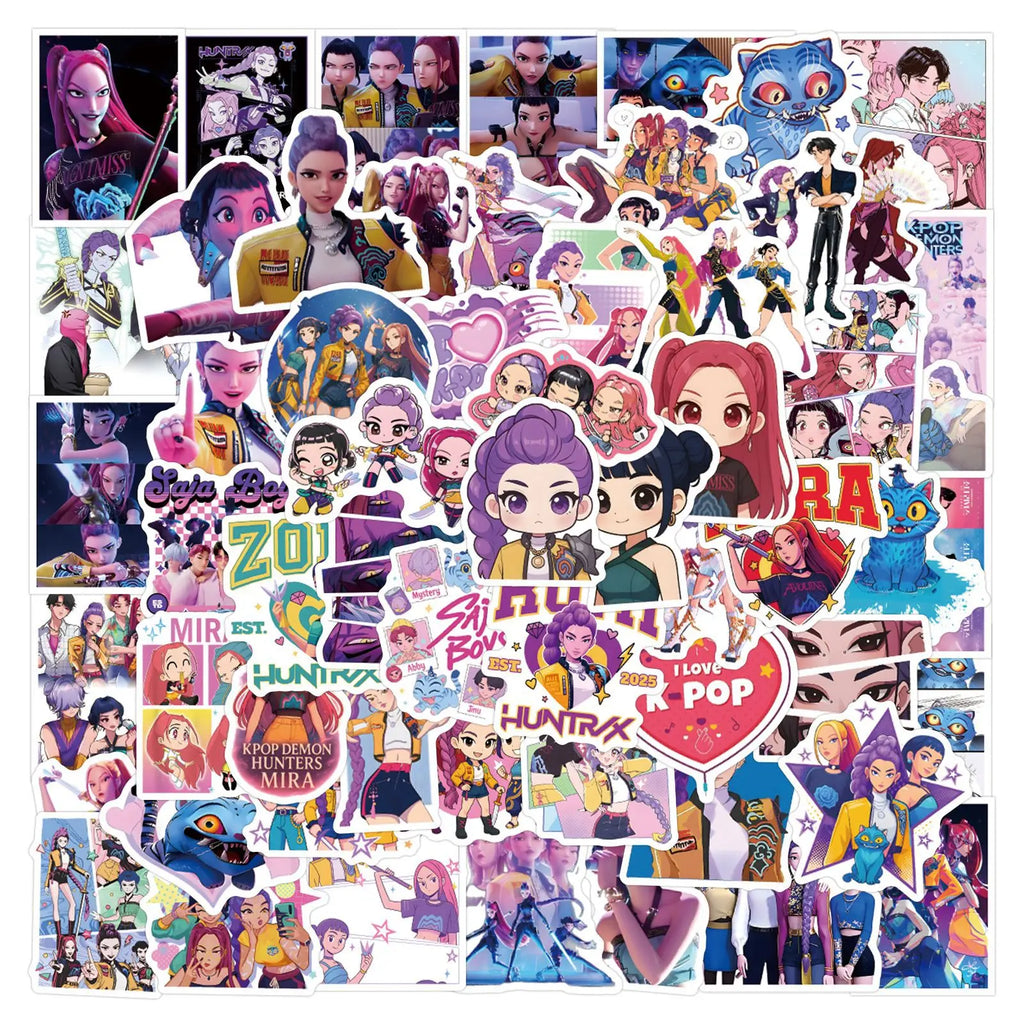 Anime Kpop Demon Hunters Stickers 55/110pcs Cartoon Sticker Huntrix Decorative Stickers for Scrapbook Aesthetic Notebook Gifts