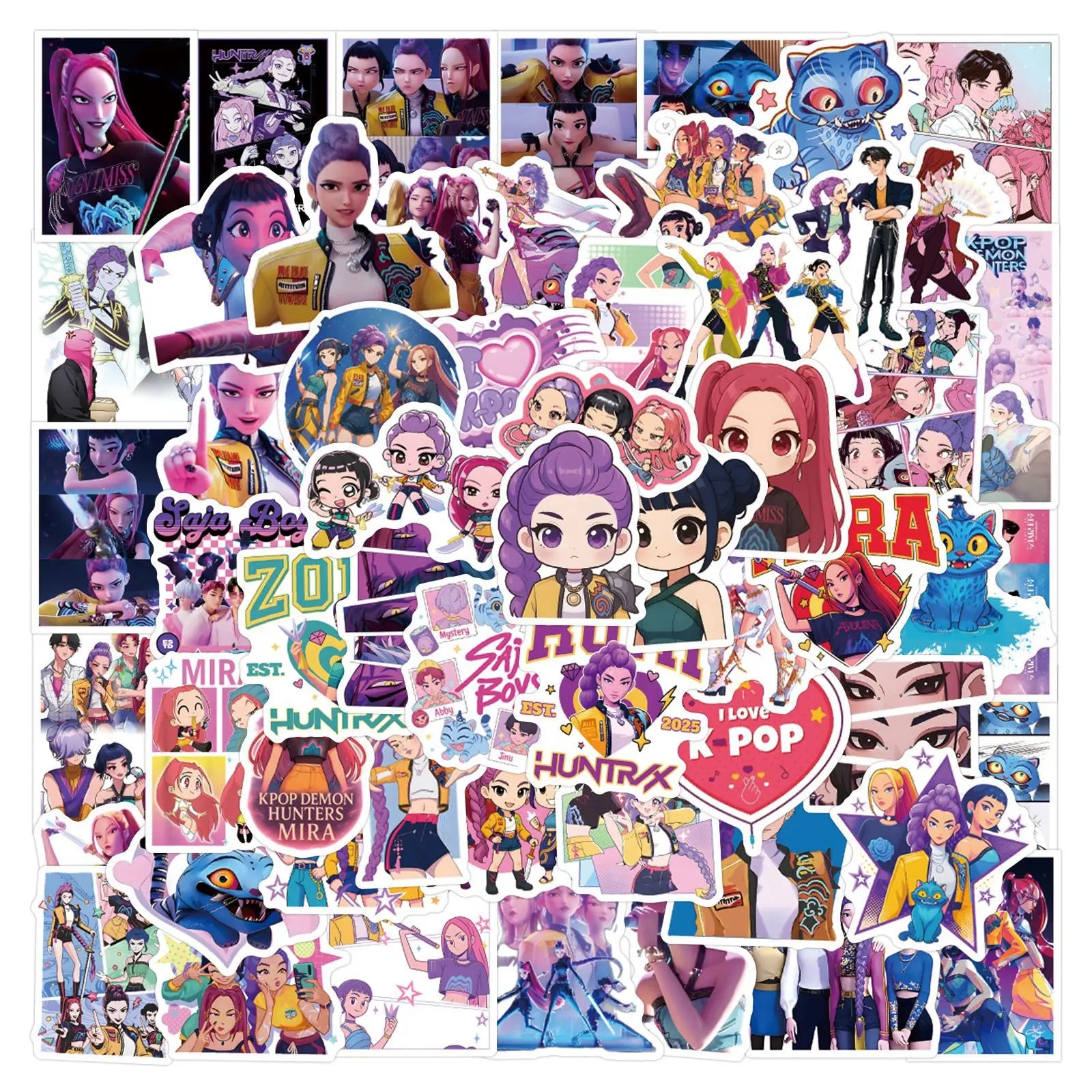 Anime Kpop Demon Hunters Stickers 55/110pcs Cartoon Sticker Huntrix Decorative Stickers for Scrapbook Aesthetic Notebook Gifts