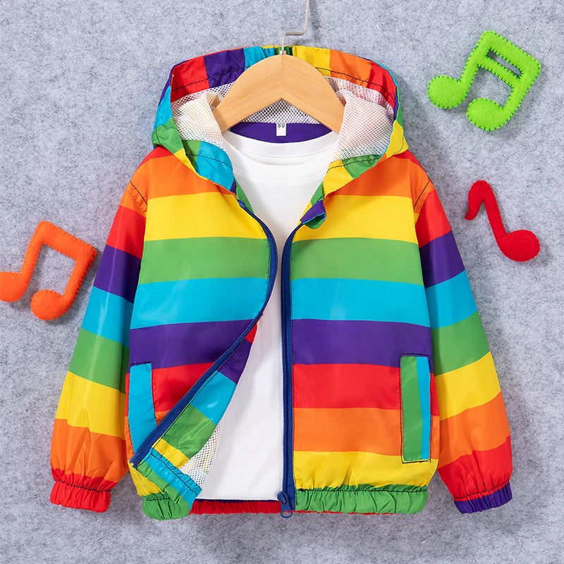 Spring And Autumn New Rainbow Striped Baby Boys Jacket, Simple Style Children'S Long Sleeve Clothes (9 Months -4 Years Old)