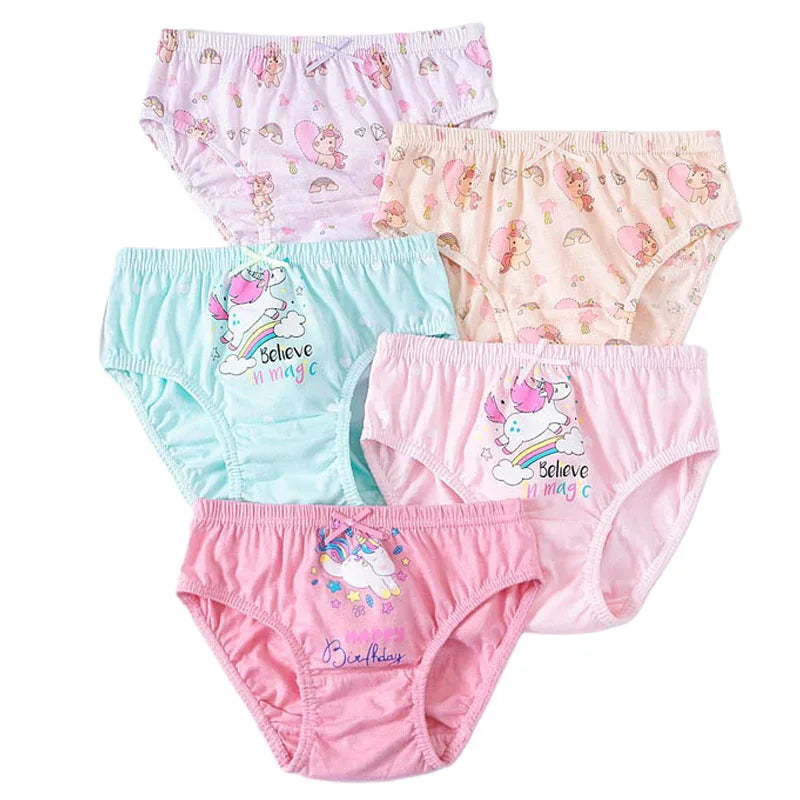 5Pcs / Set Girls Underwear Cotton Cute Unicorn Pattern Little Girls Panties Breathable Comfort Kids Hipster Briefs