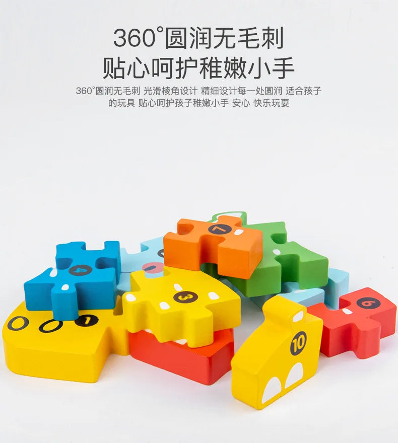 3D Stereoscopic Montessori Wooden Puzzle Cartoon Dinosaur Animal Shape Color Cognitive Educational Game Toy Kids Birthday Gift