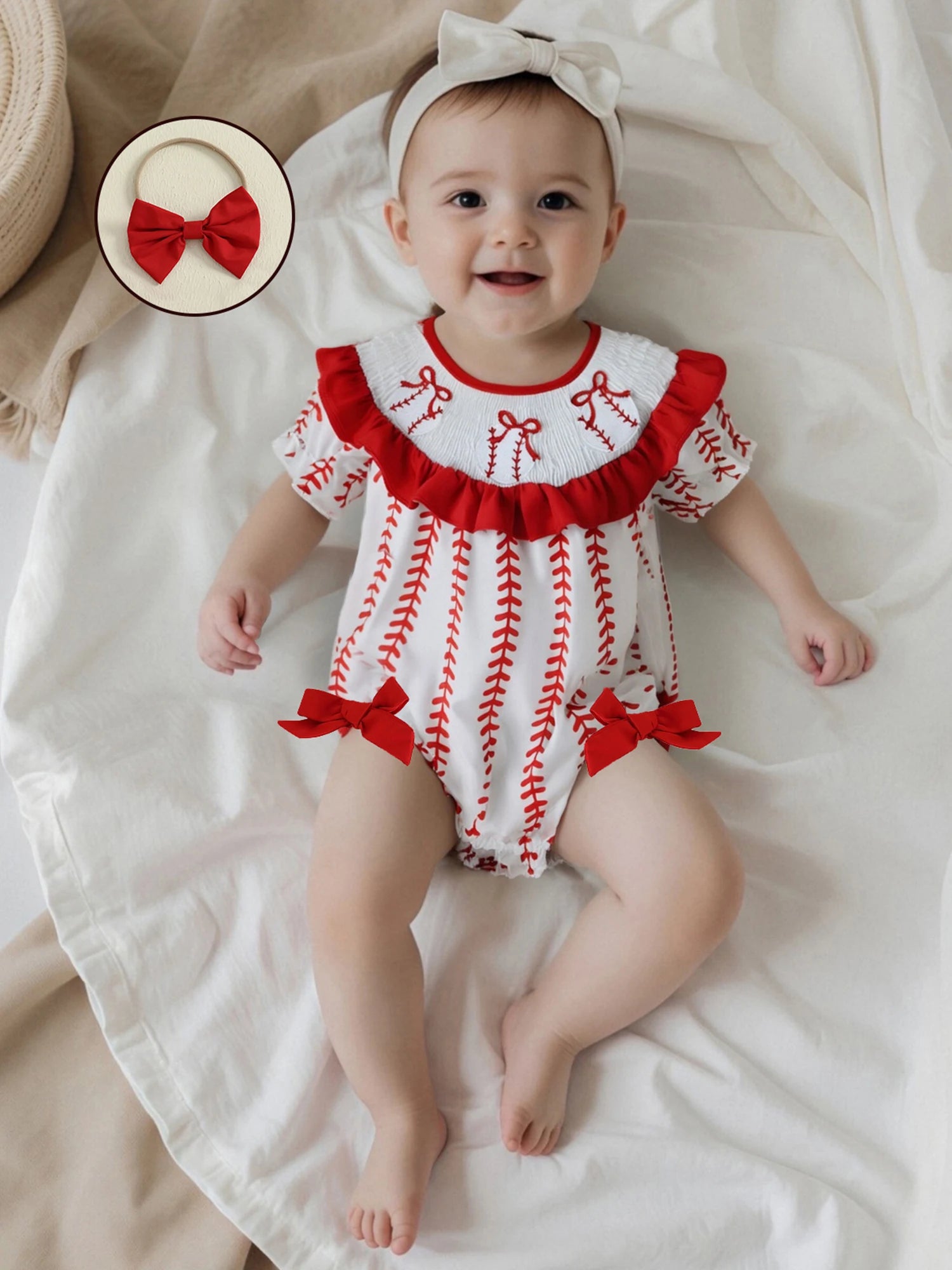 Adorable Infant Floral Romper with Matching Bow Headband Set for Summer Sleeveless Jumpsuit Outfit for Baby Girl