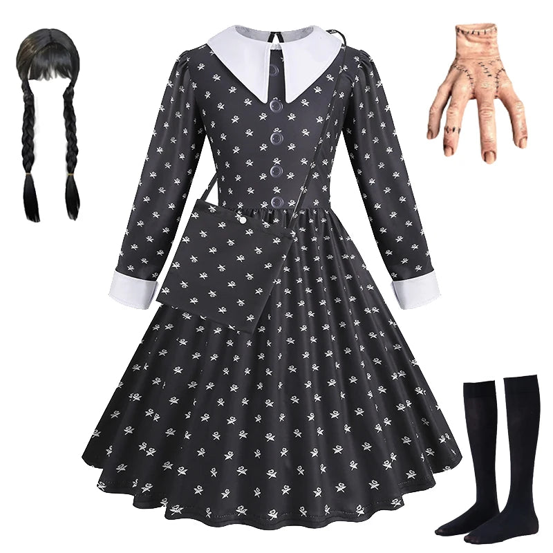 Girls Wednesday Black Gown Vestidos Halloween Addams Cosplay Toddler Youth Gothic Party Dress Kids Carnival Party Kid Vestidos