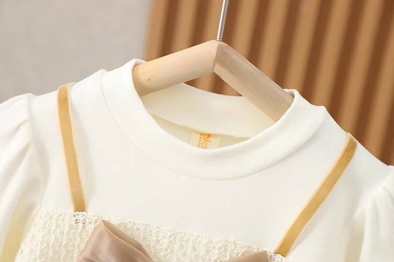 Autumn New Sweet Bow Baby Girl Dress, Princess Style Children'S Clothing Suitable For Babies Aged 9 Months To 3 Years Old