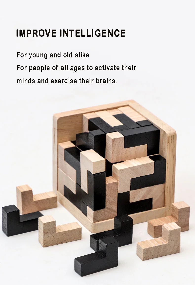 3D Cube Puzzle Luban Interlocking Creative Educational Wooden Toy Brain Mind Early Learning Game Gift For Children Letter
