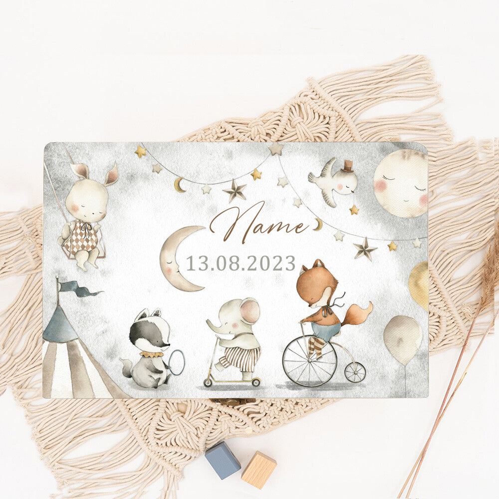 Personalized Baby Memory Box Custom Forest Animal Wooden Box Newborn Shower Gift Infant Birth Stats Present Baby Storage Box