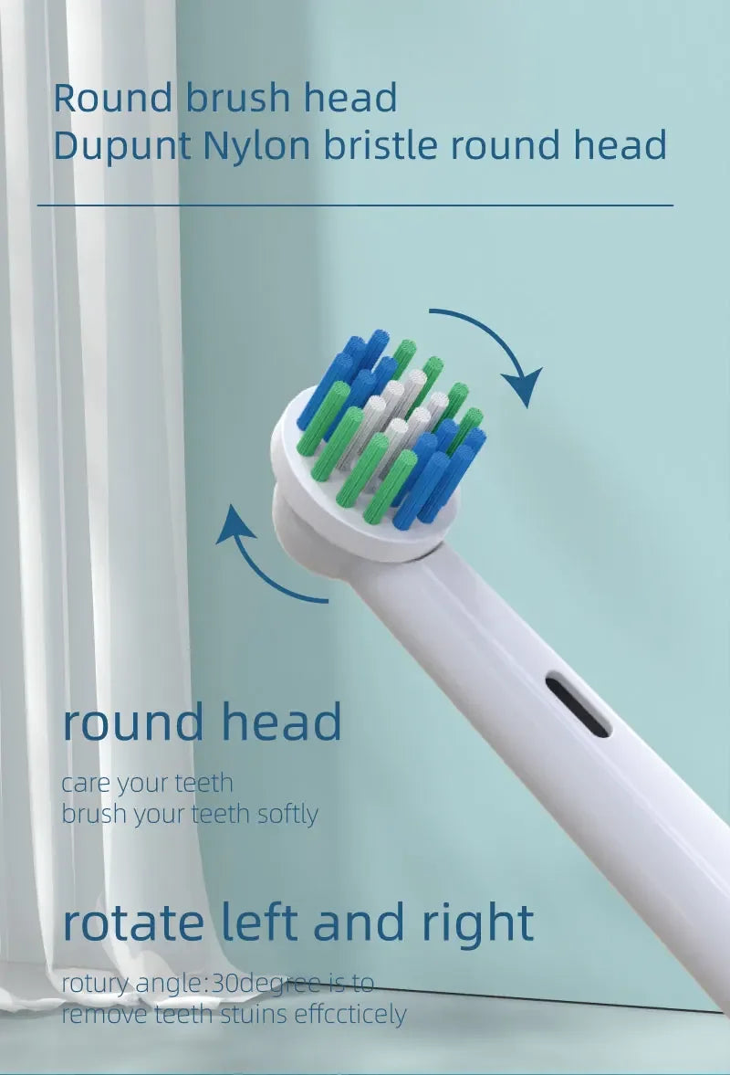 Electric Toothbrush Rounded 3D Heads Teeth Brush Soft Bristle Vibrate Rotation Gum Care Battery Power Teeth Whitening For Adults