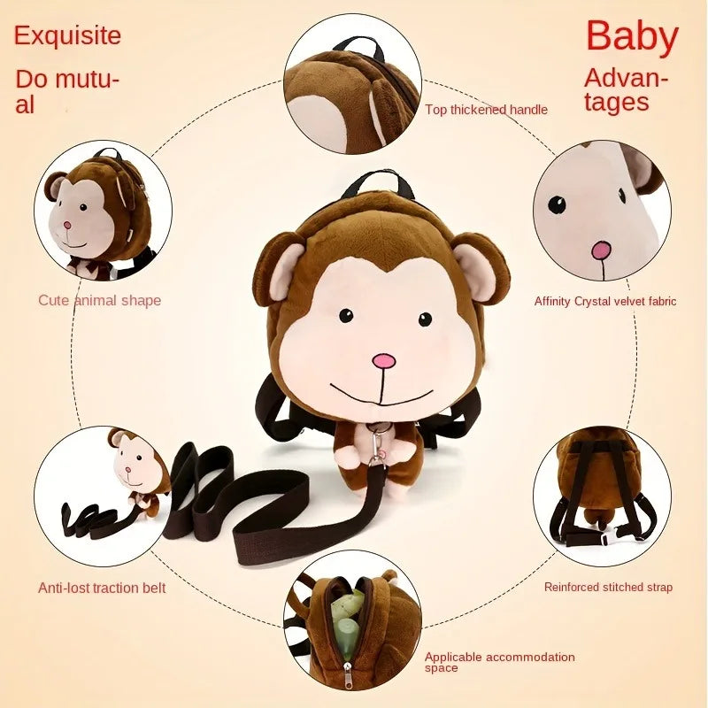 Cartoon Toddler Mini Backpack with Anti-Lost Harness, Cute Animal Backpack Safety Leash Storage Bag for Boys and Girls