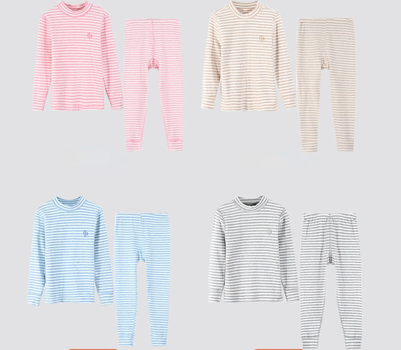 Thermal Underwear for Boys Cotton Thicken Warm Autumn Winter Teenage Children Underwears Set Solid Two Pieces Girls Clothing Set