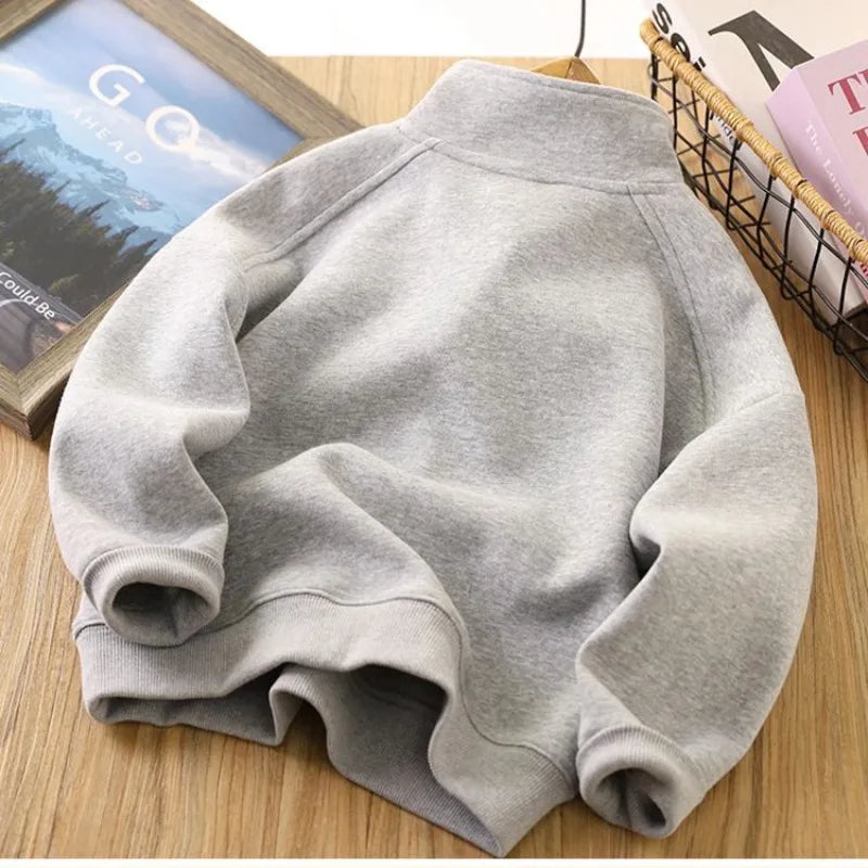 Boys & Girls 2025 New Arrival Mid-Big Size Spring/Autumn Stylish Stand Collar Semi-Zip Base Layer Sweatshirt