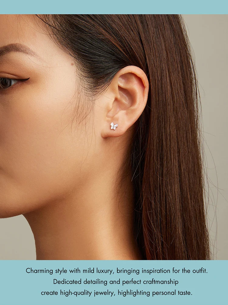 Bamoer 925 Sterling Silver Luxury Girl Earrings Rainbow Butterfy Cute Fancy Funny Ear Stud Original for Women Party Fine Jewelry