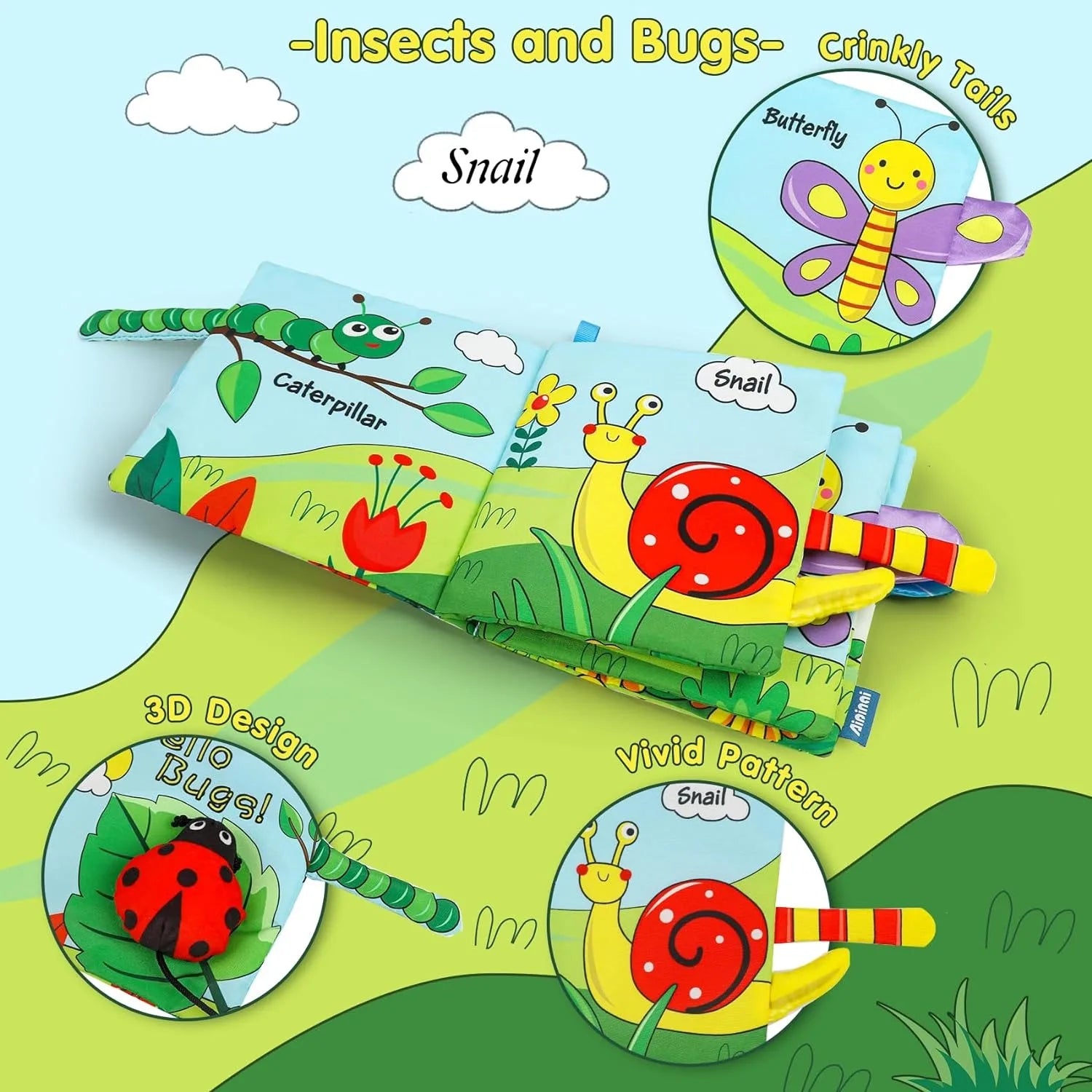 Baby Soft Books Toys Crinkle Cloth Book Marine Animal Tails for Infant Baby Early Development Interactive Stroller Soft Toys