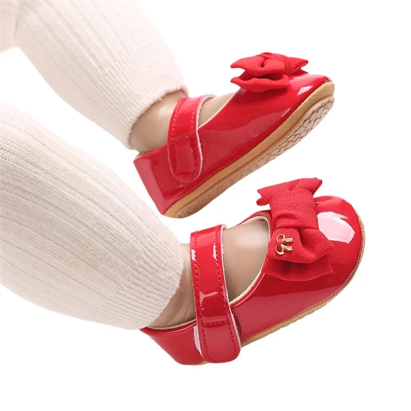Infant Girls Bowknot Mary Jane Flats with Non-Slip Sole Cute Princess Dress Shoes for Newborns Adorable Crib Shoes
