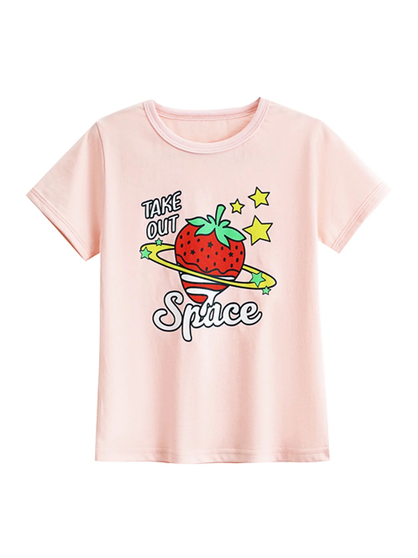2025 Summer 2 3 4 6 8 10 Years Children Cotton Cartoon Star Bird Cat Rabbit Animal Print Short-Sleeve T-Shirt For Kids Baby Girl