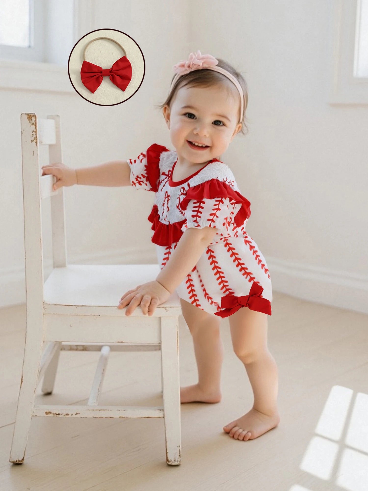 Adorable Infant Floral Romper with Matching Bow Headband Set for Summer Sleeveless Jumpsuit Outfit for Baby Girl