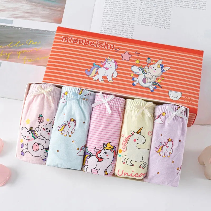 5Pcs / Set Girls Underwear Cotton Cute Unicorn Pattern Little Girls Panties Breathable Comfort Kids Hipster Briefs