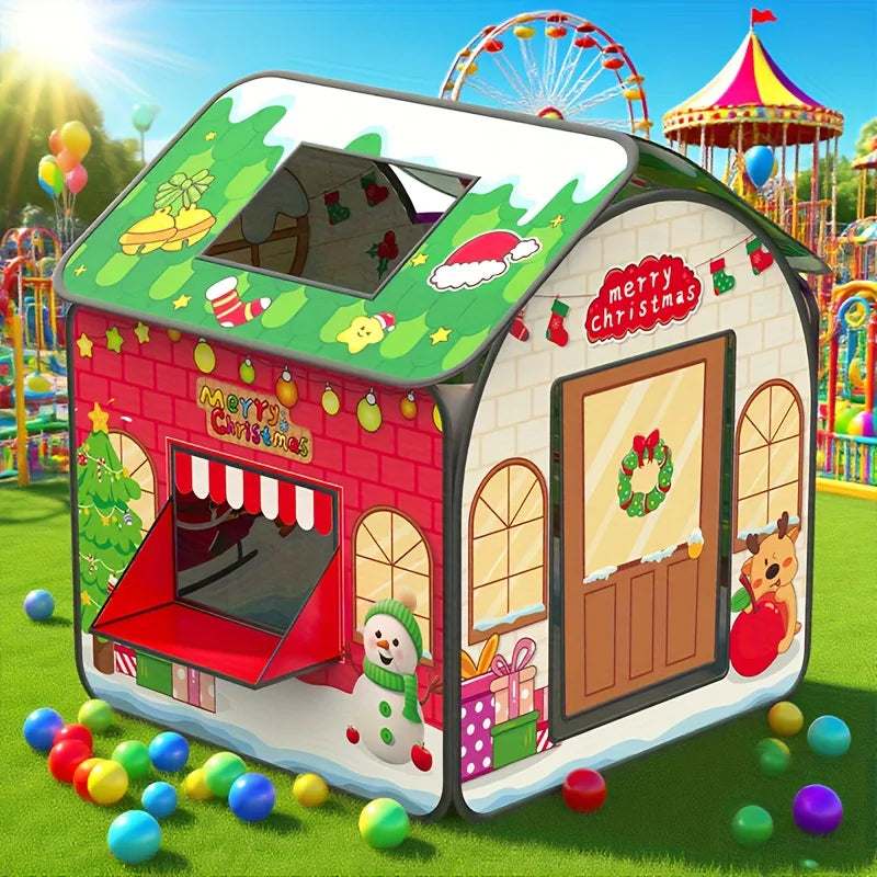 Christmas Play Tent for Kids Playhouse with Doors Windows Indoor & Outdoor Toddler Playhouse Pretend Play Toy Christmas Gift