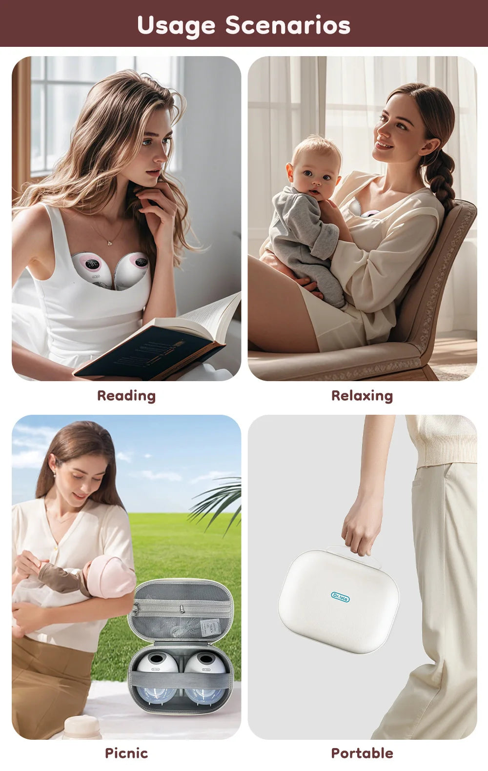 2PCS Wearable Electric Breast Pump 4Modes 36Suction Levels Breast Pump Milk Collector Gift Travel bag 19/24mm Flange