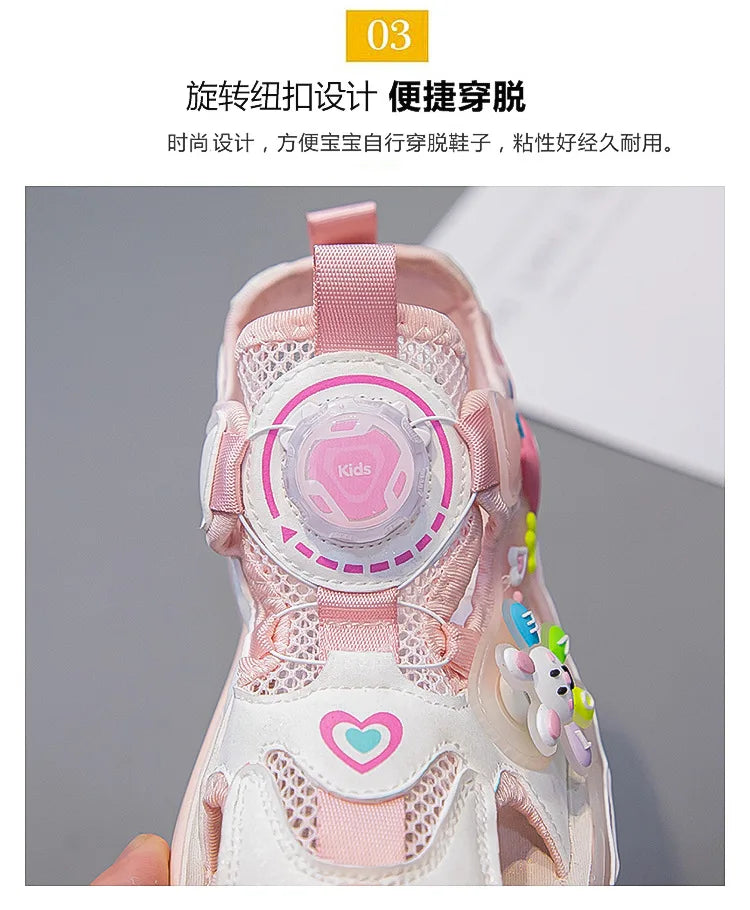 Sandals Girls Cartoon PU Leather Summer Fashion Outdoor Flat Bottom Breathable Anti-slip Pink Purple Size 26-37