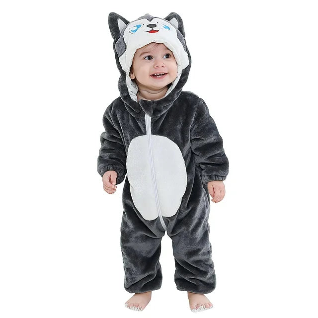 MICHLEY Halloween Costume Infant Baby Clothes Rompers Winter Flannel Hooded Bodysuits Pajamas Animals Overall Jumpsuit For Bebe
