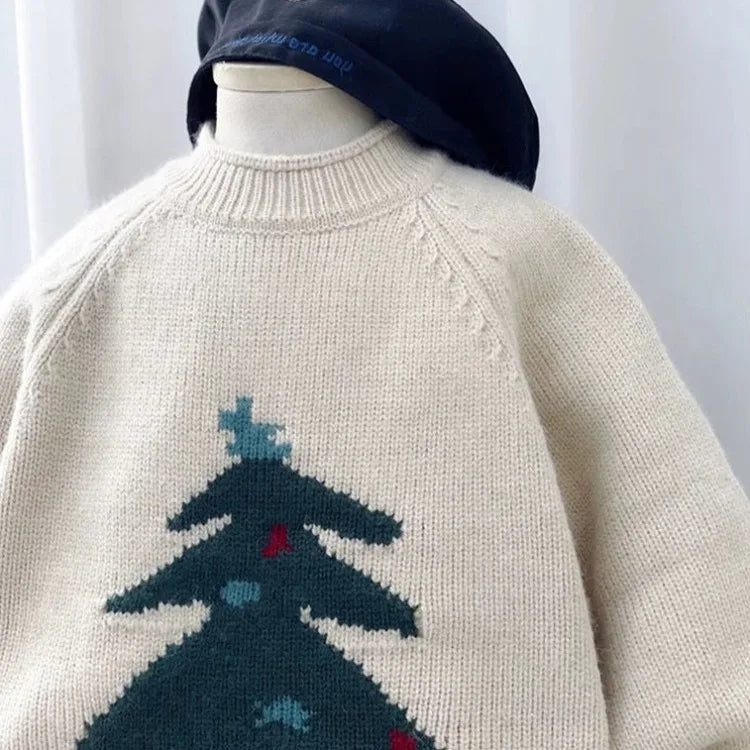 Korean Style Knitted Jacquard Sweater for Boys, Christmas/New Year Festive Crewneck Knitwear, Spring Autumn Stylish Versatile