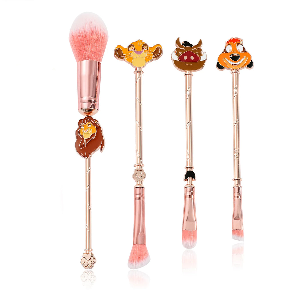 4pcs Lion King makeup brush set, cartoon cute Simba eye shadow brush, metal fiber makeup brush, eye makeup tools suitable f