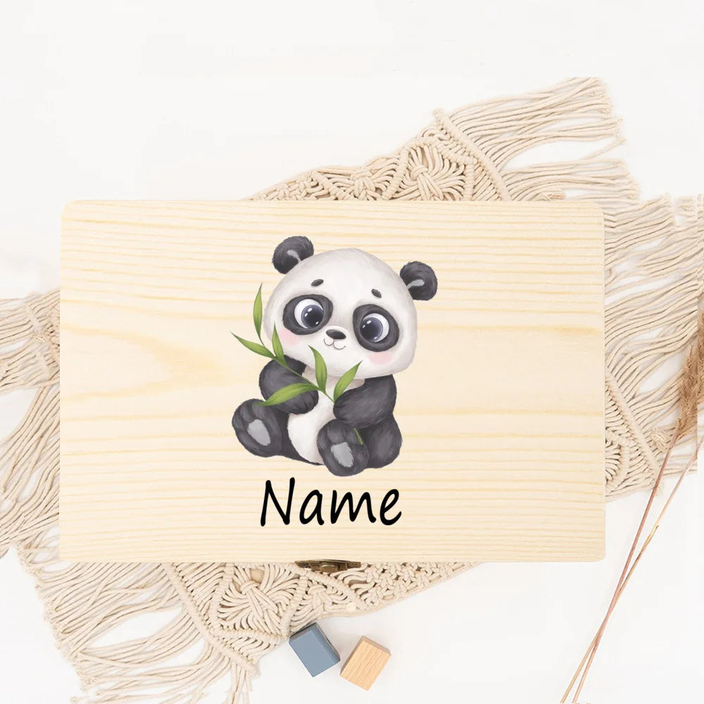 Personalized Baby Wood Box Cute Animal Print Toddler Memory Box Custom Name Infant Keepsake Box Newbron Shower Gift Kids Present