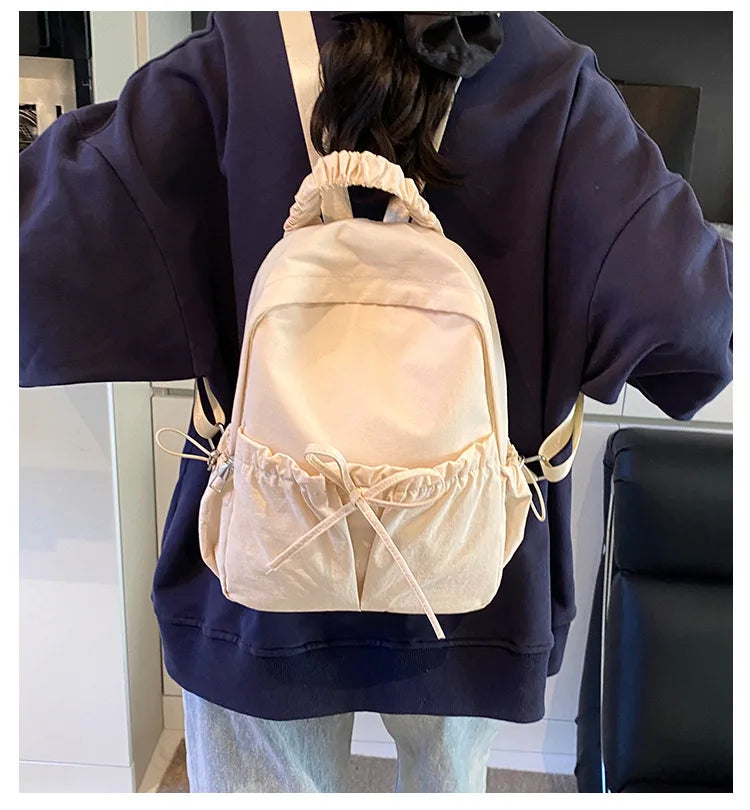 Personalized Embroidered Name Simple Versatile Drawstring Bow Backpack Large Capacity Backpack School Travel For Gifts Backpack